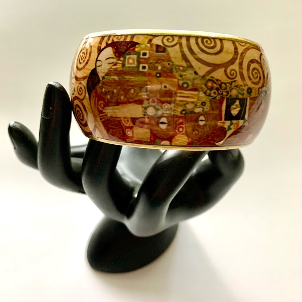 Gustav Klimt Inspired  The Fulfillment  and  Tree of Life Gold Bangle Bracelet